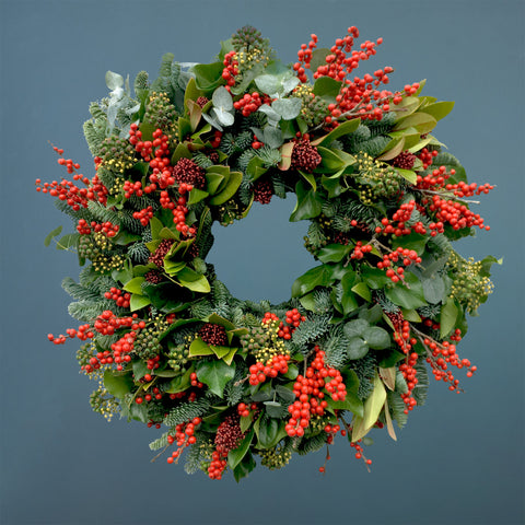 Red Ilex and Skimmia wreath