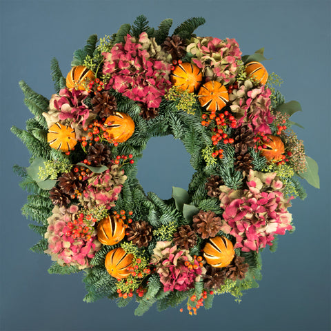 Red Hydrangea and Orange wreath