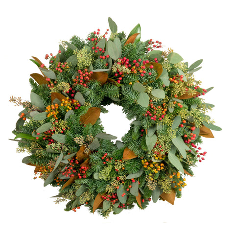 Rosehips and Magnolia Wreath