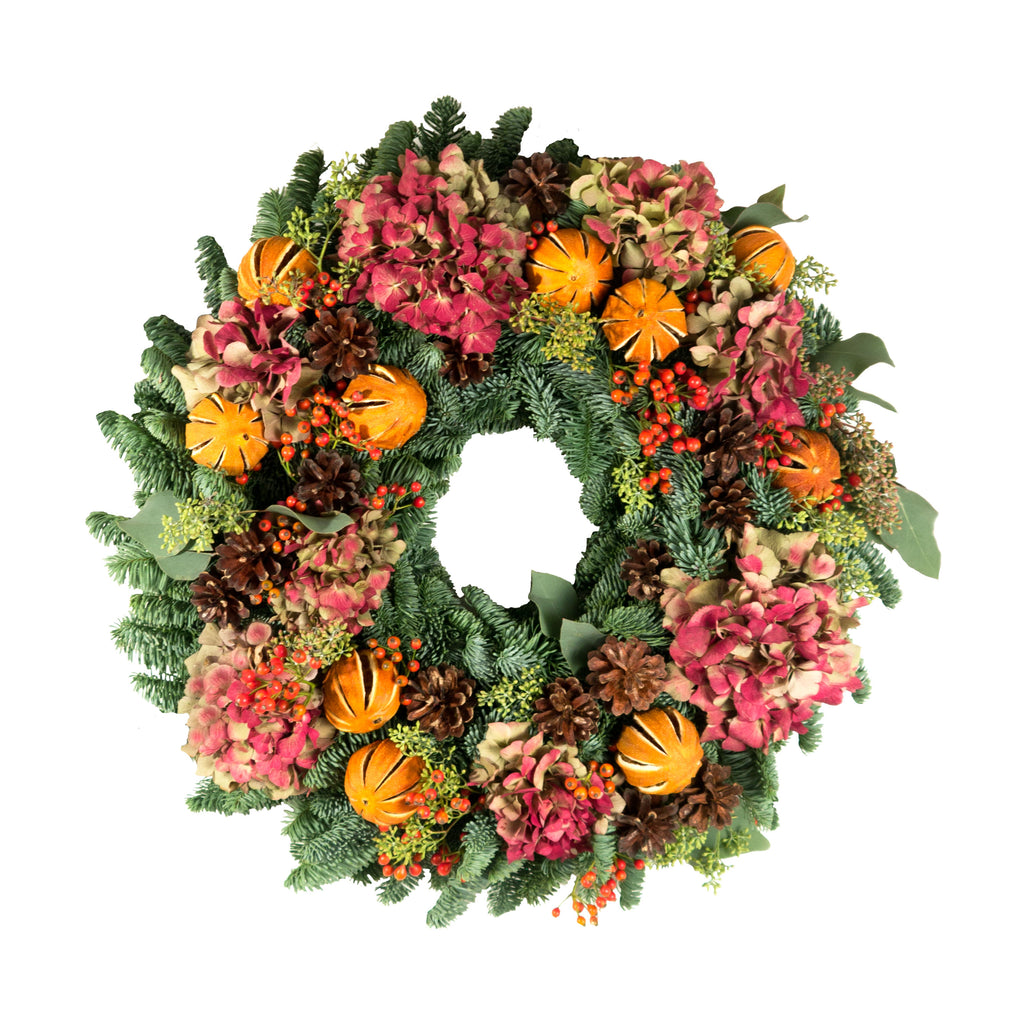 Red Hydrangea and Orange wreath
