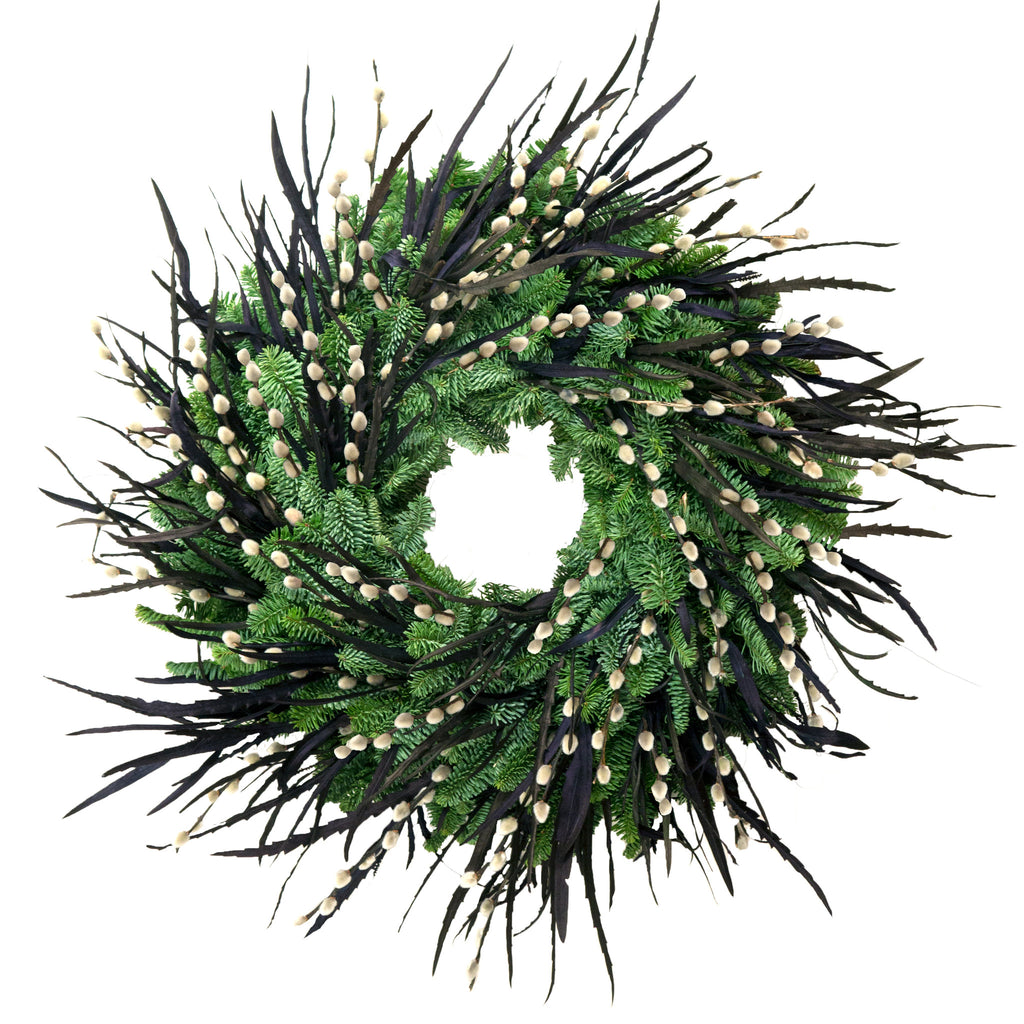Black Grevillia and Pussiwillow Wreath